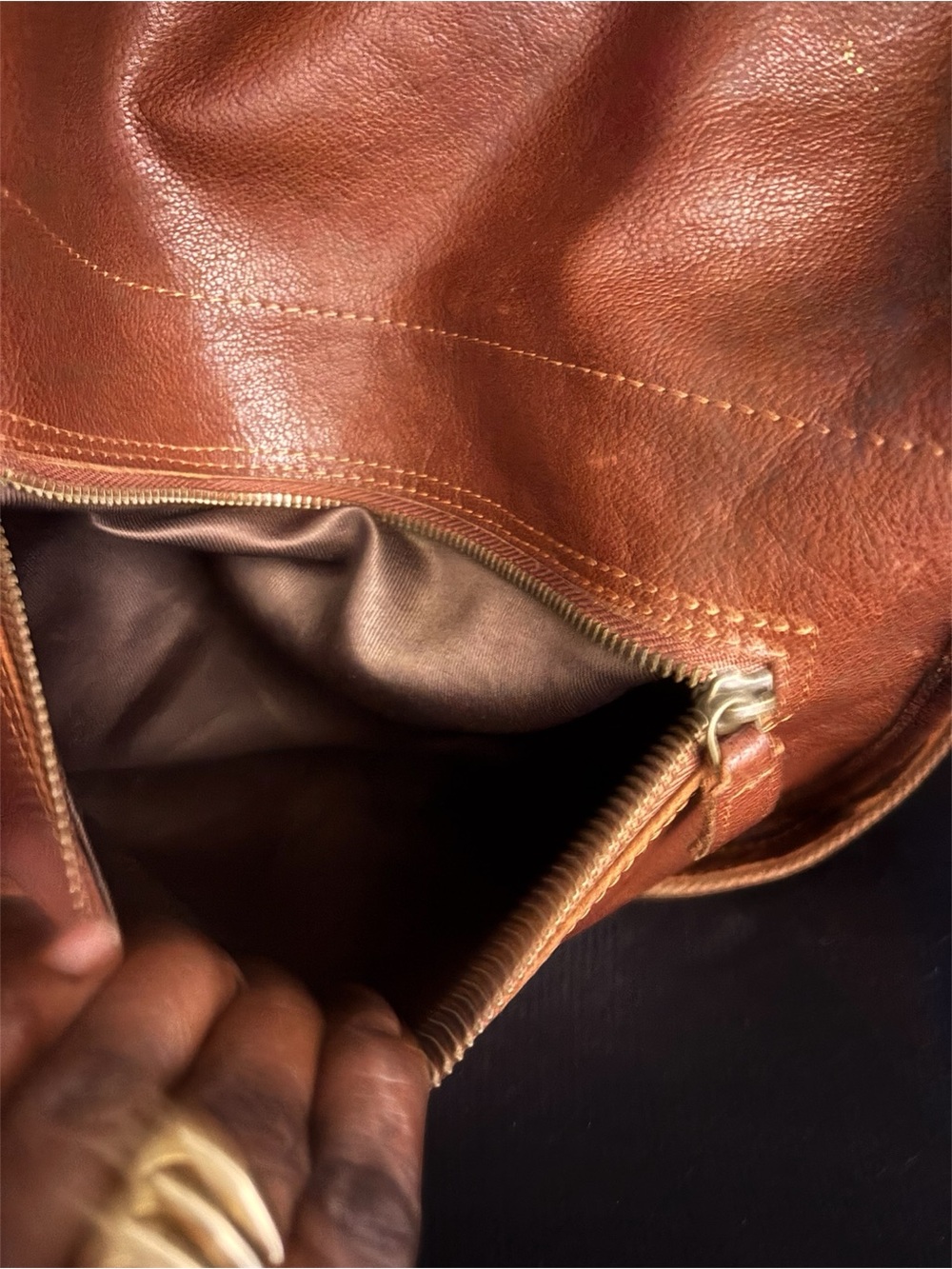 Brown Leather Zippered Crossbody / Shoulder Bag